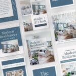 Modern residences promotional collage with floor plans.