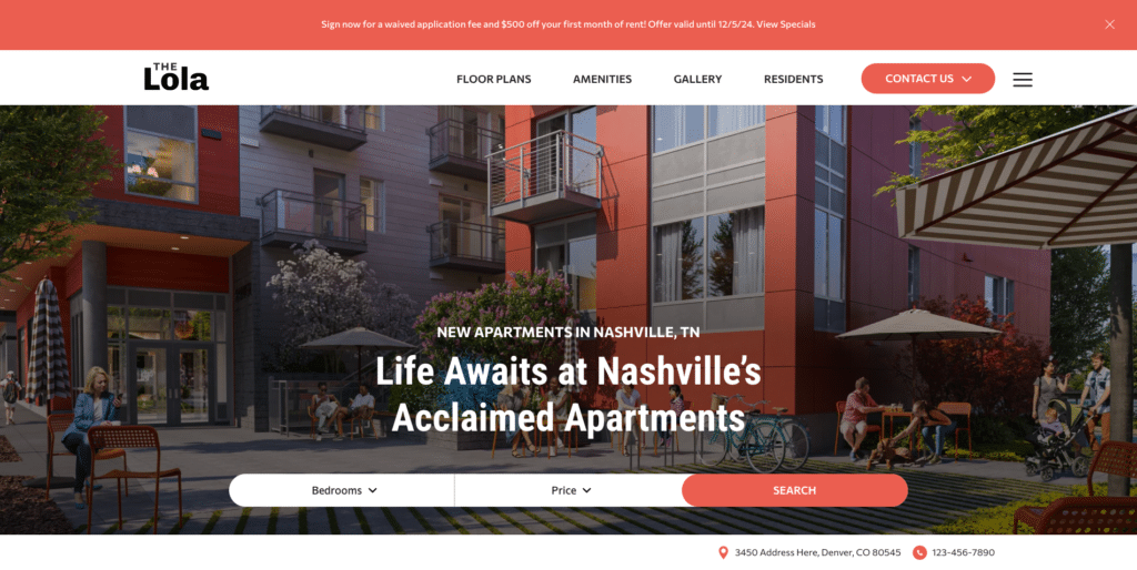 Modern Nashville apartments with outdoor seating area.