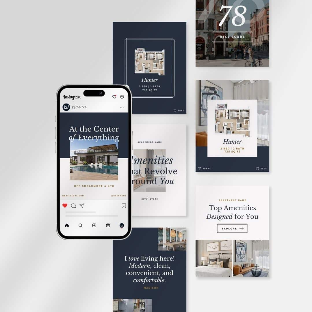 Apartment marketing materials with amenities features.