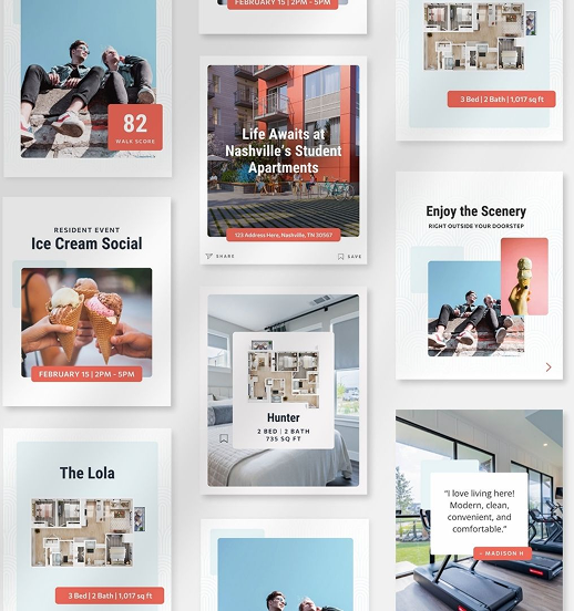 Nashville student apartments and event promotions collage.