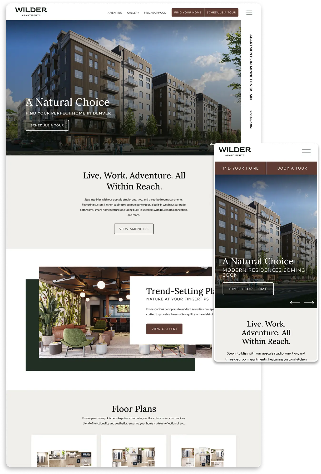 Wilder Apartments website showcasing modern living options.