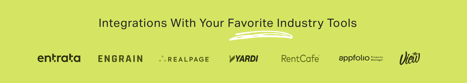 Integration logos with industry tools on green background.
