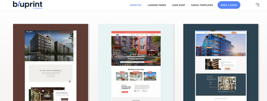 Website templates for apartment listings displayed.
