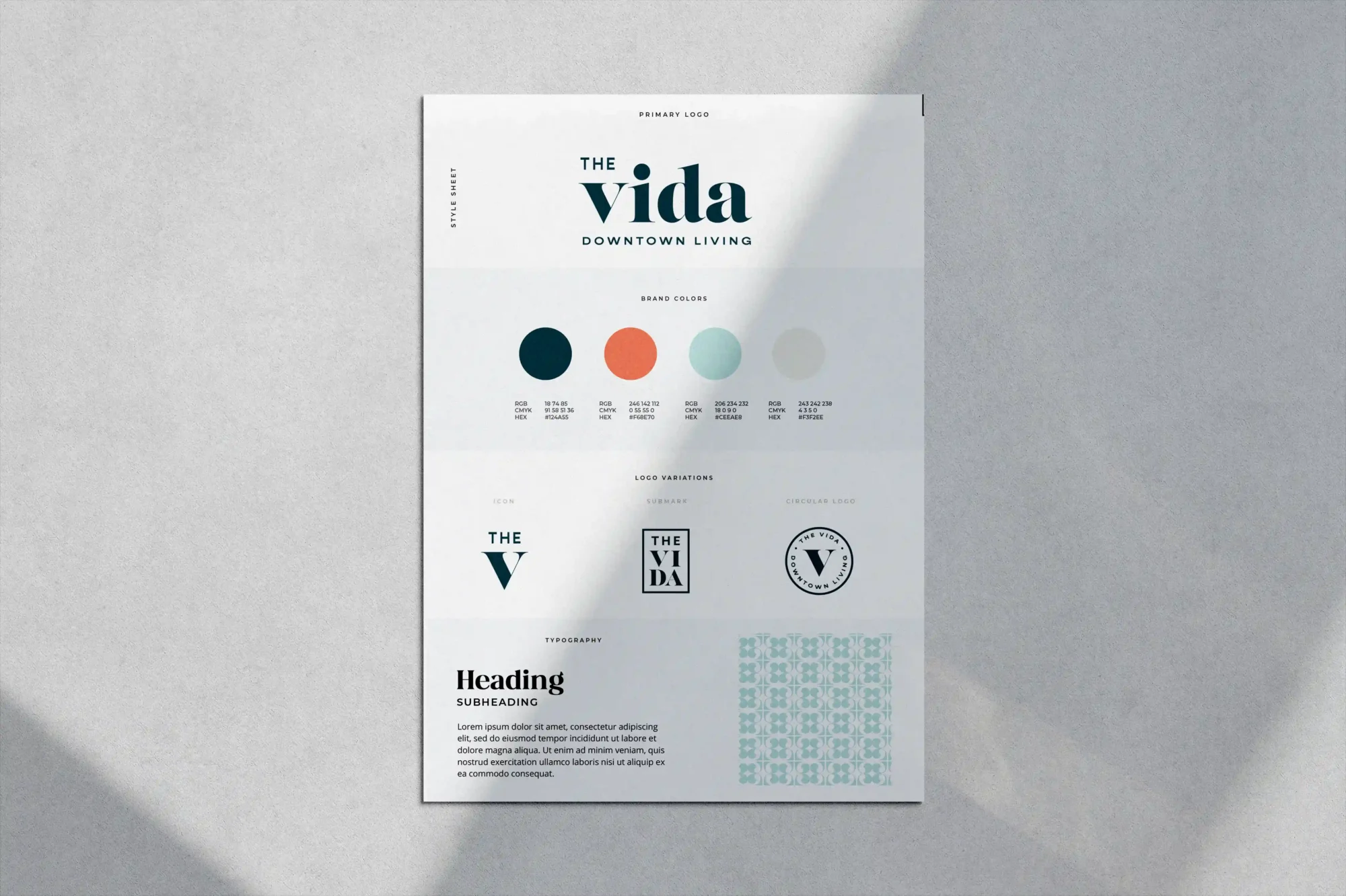 Brand style guide with logo and color palette