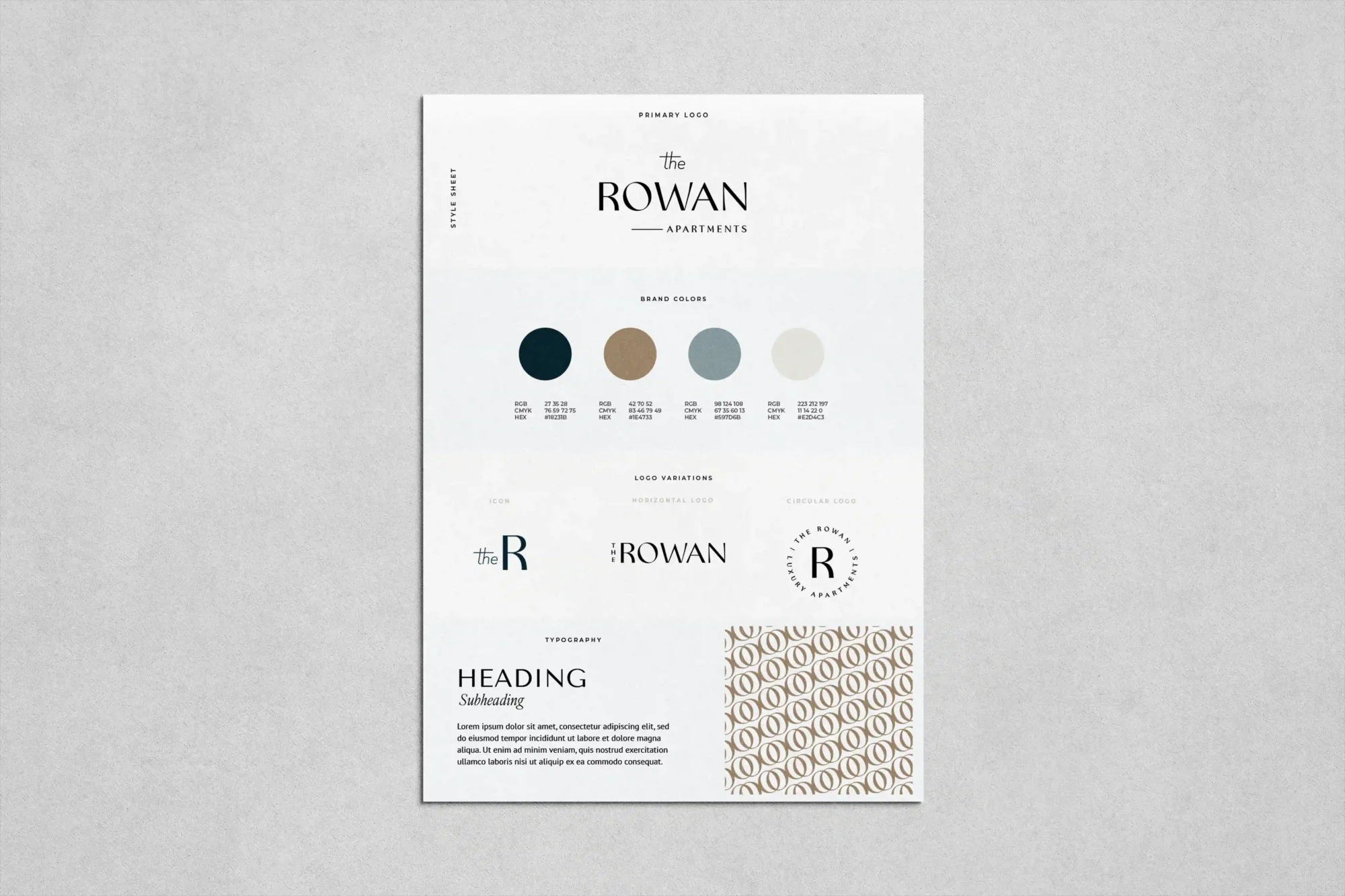 Brand style guide with logos and colors.