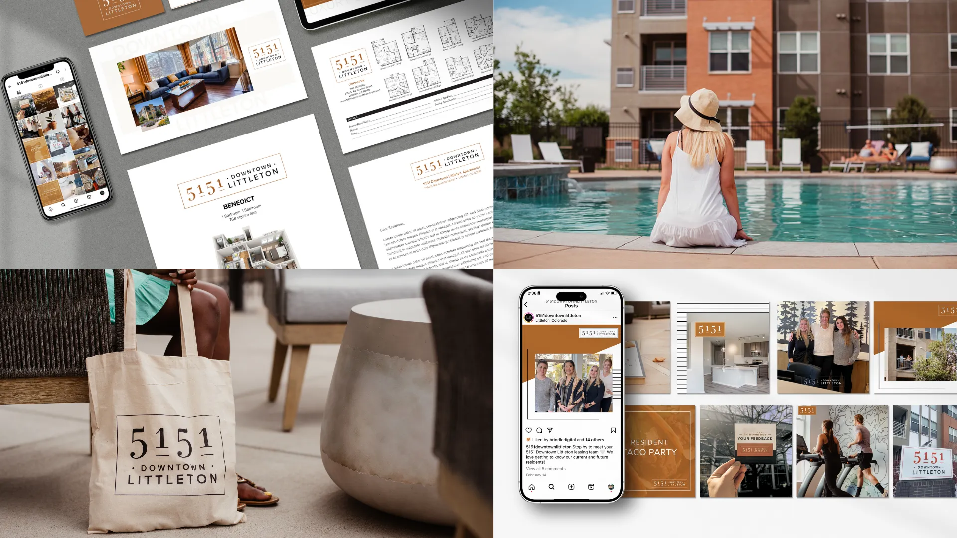 Community lifestyle and branding materials for 5151 Downtown Littleton.