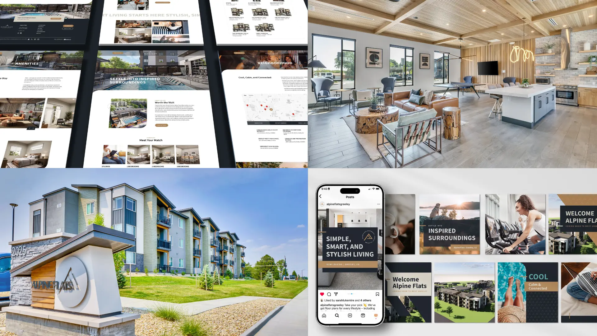 Alpine Flats apartment complex interiors and amenities.