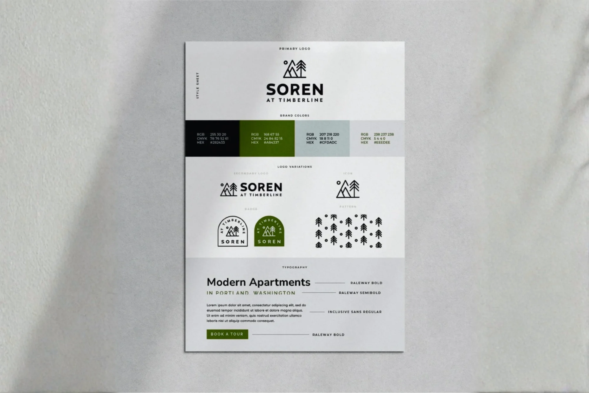 Modern apartments branding and typography sheet.