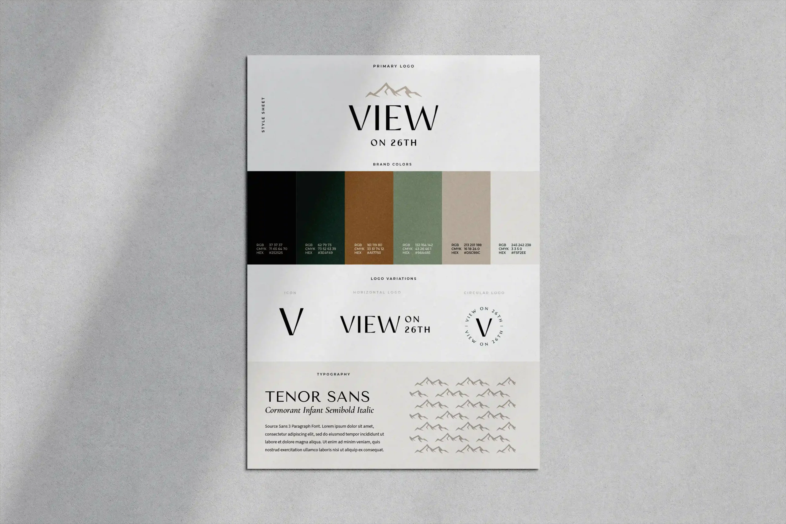 Style sheet with colors, typography, and logo variations.