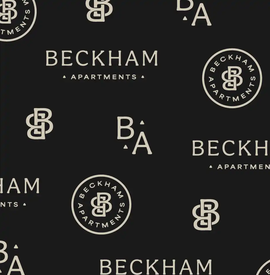 Beckham Apartments logo pattern on black background.