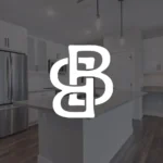 Modern kitchen with logo overlay
