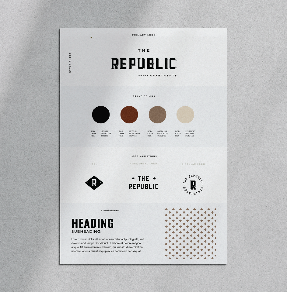 Brand style guide for The Republic Apartments.