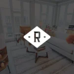 Modern living room with large windows, stylish furniture.