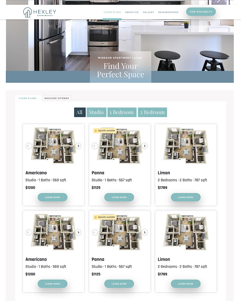 Windsor Apartments floor plans and prices overview.