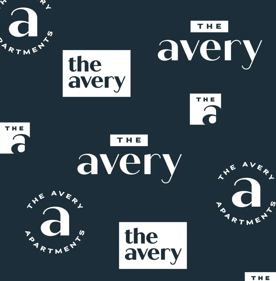 Logos for The Avery Apartments.