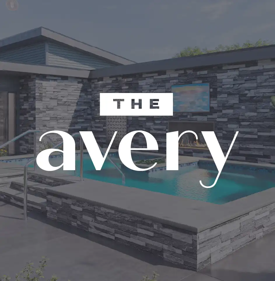 Modern house exterior with pool at The Avery
