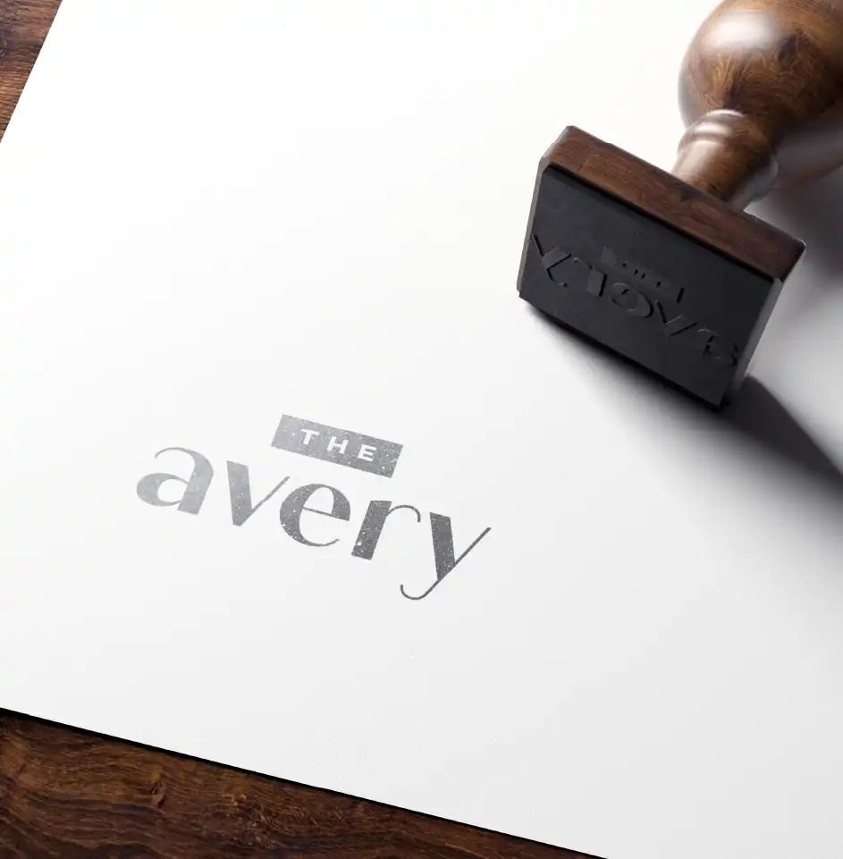 Rubber stamp on 'The Avery' paper