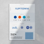 Brand style sheet with logo and color details.