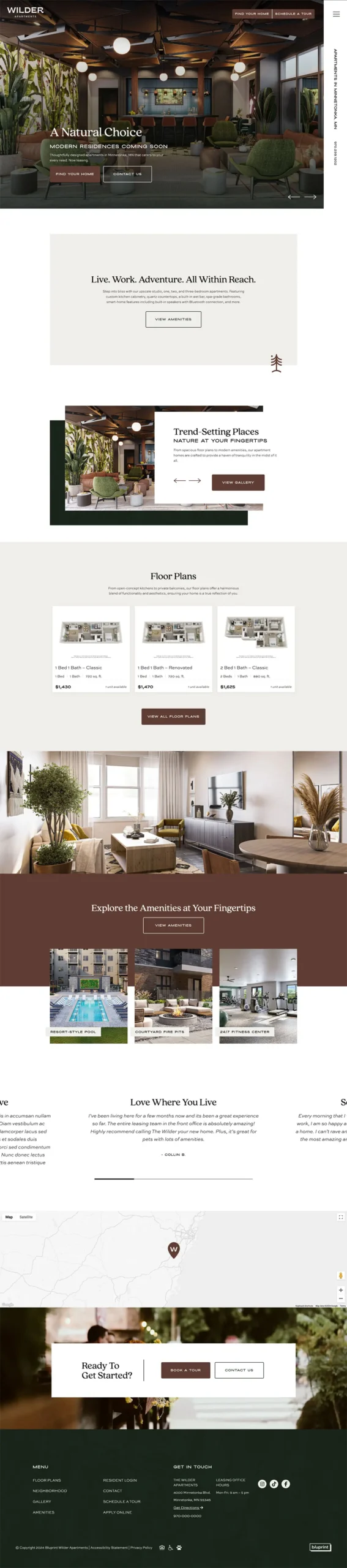 Modern residences with amenities and green design.