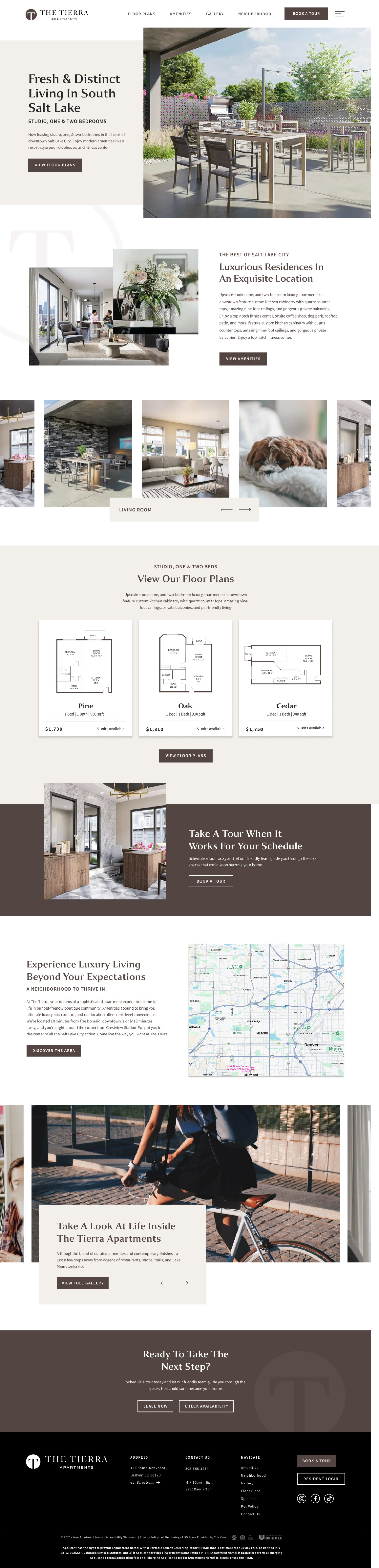 The Tierra Apartments website showcasing luxury South Salt Lake living