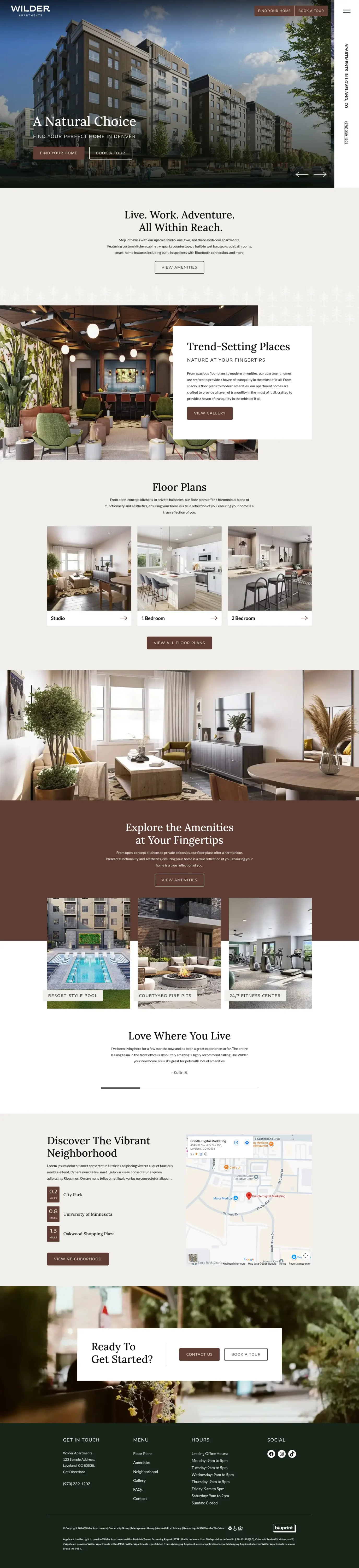 Wilder apartments website showcasing amenities and floor plans