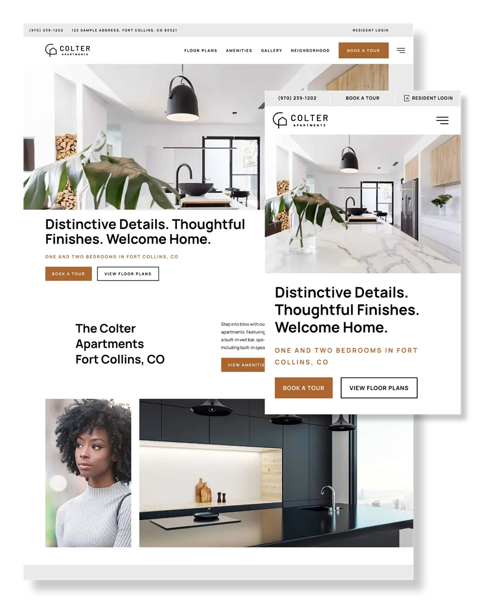 Colter Apartments website design displayed on desktop and mobile