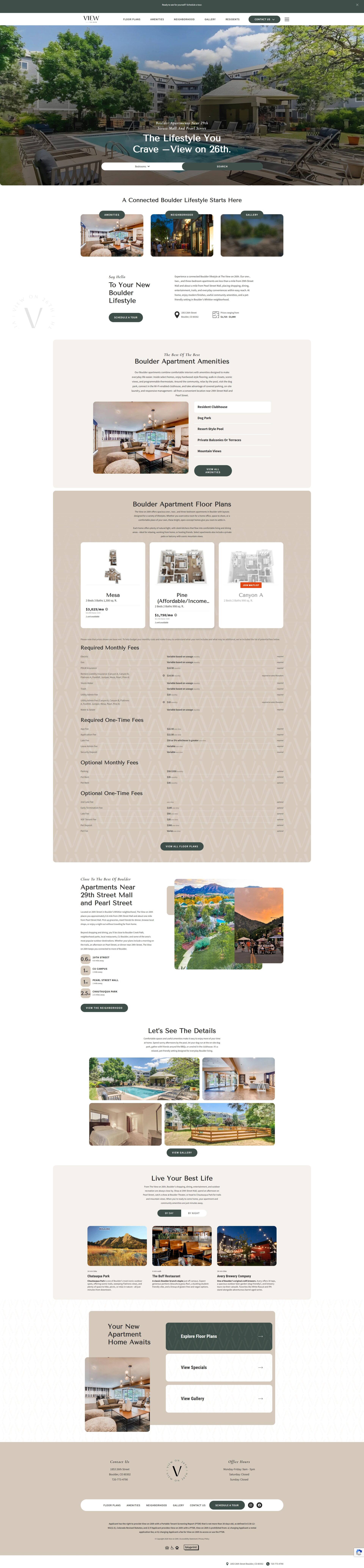 View on 26th Boulder apartments website with resort-style pool